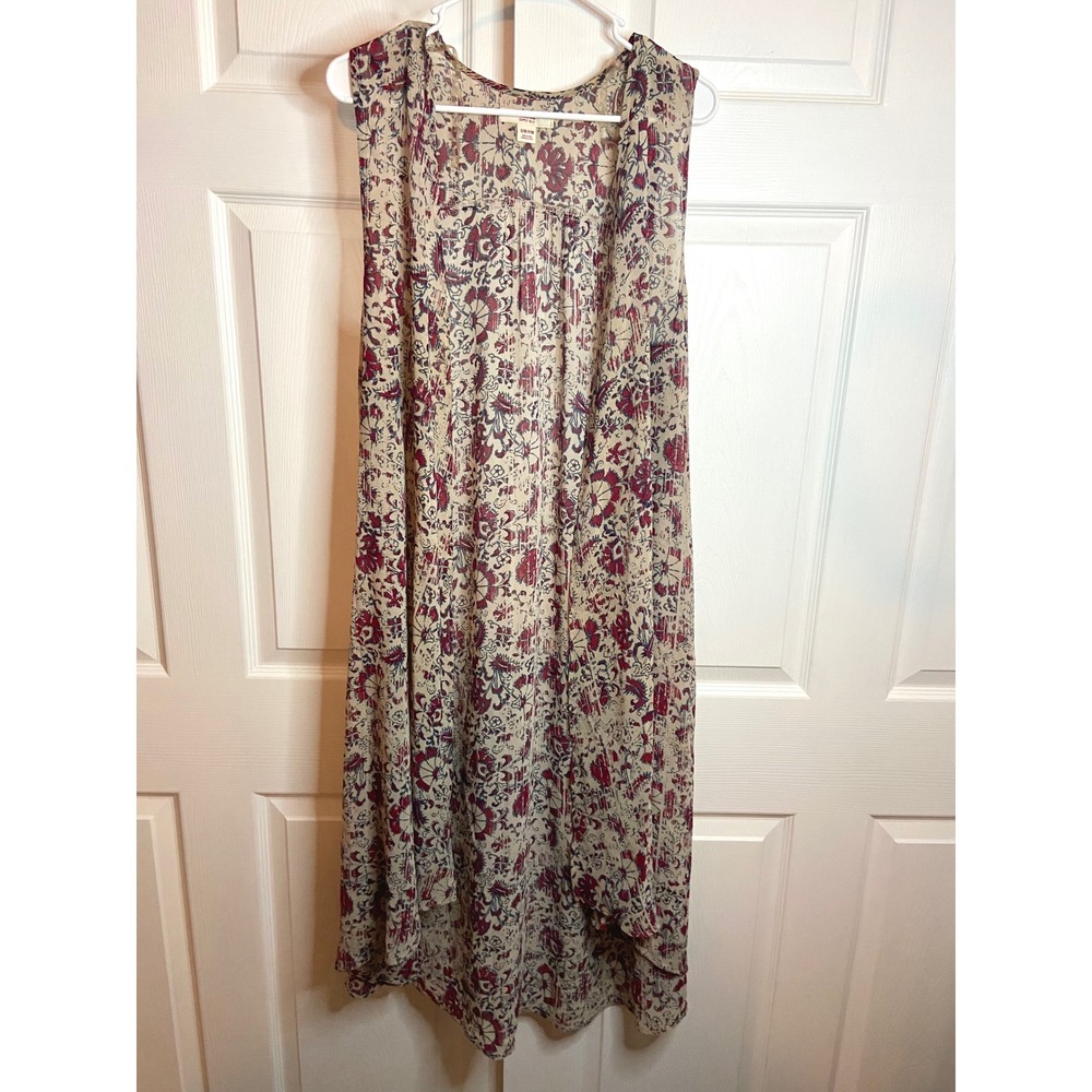 Mossimo Supply Co Womens Floral Duster Kimono Red Blue Boho Open Front S/M